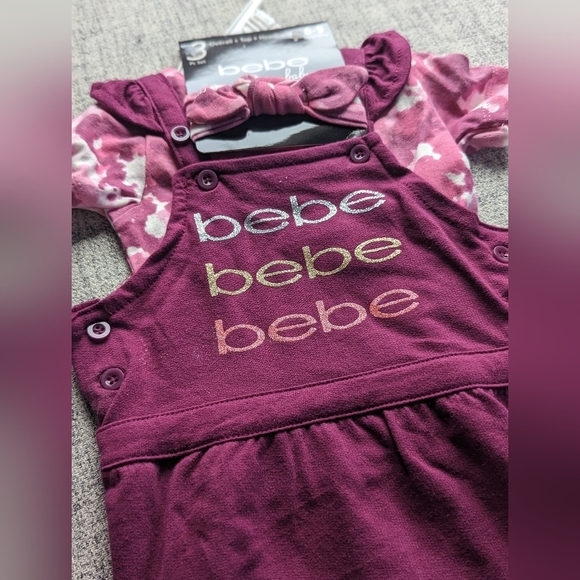Adorable BEBE 3 piece little girls set Overalls + Top + Headband - Picture 10 of 10